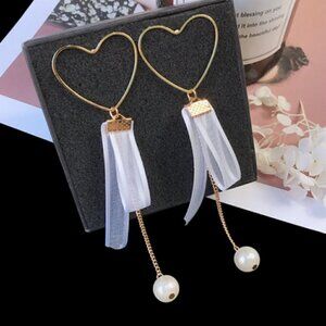 Unique Heart Lace pearl drop earrings jewelry